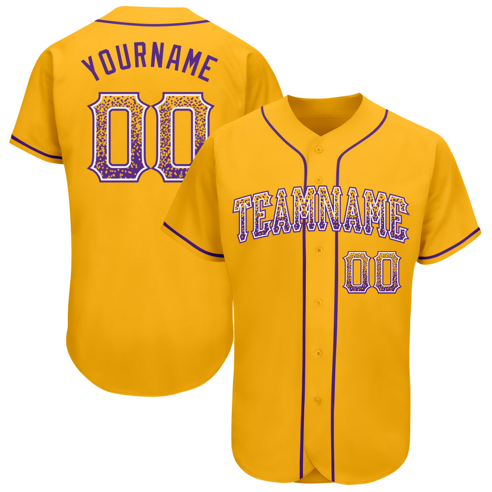 Personalized Gold Purple White Baseball Jersey with Custom Name and Number - Authentic Drift Fashion Team Gear Personalized