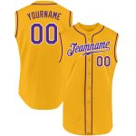 Custom Name Number Baseball Jersey - Authentic Sleeveless - Personalized Gold Purple White Team Design Personalized Gold