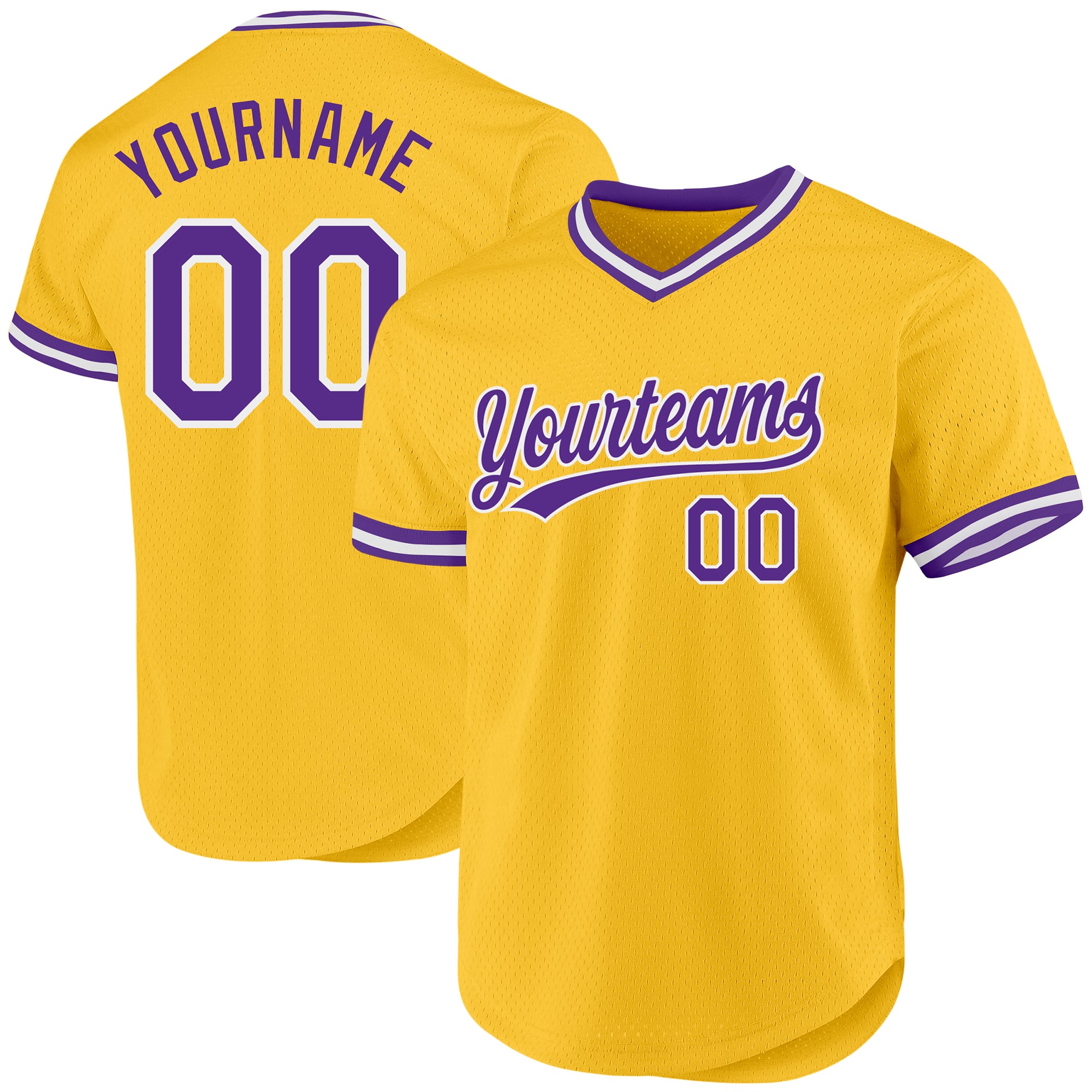 Personalized Gold Purple White Baseball Jersey - Authentic Throwback Design Personalized Gold Purple-White Authentic Throwback