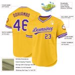 Personalized Gold Purple White Baseball Jersey - Authentic Throwback Design Personalized Gold Purple-White Authentic Throwback