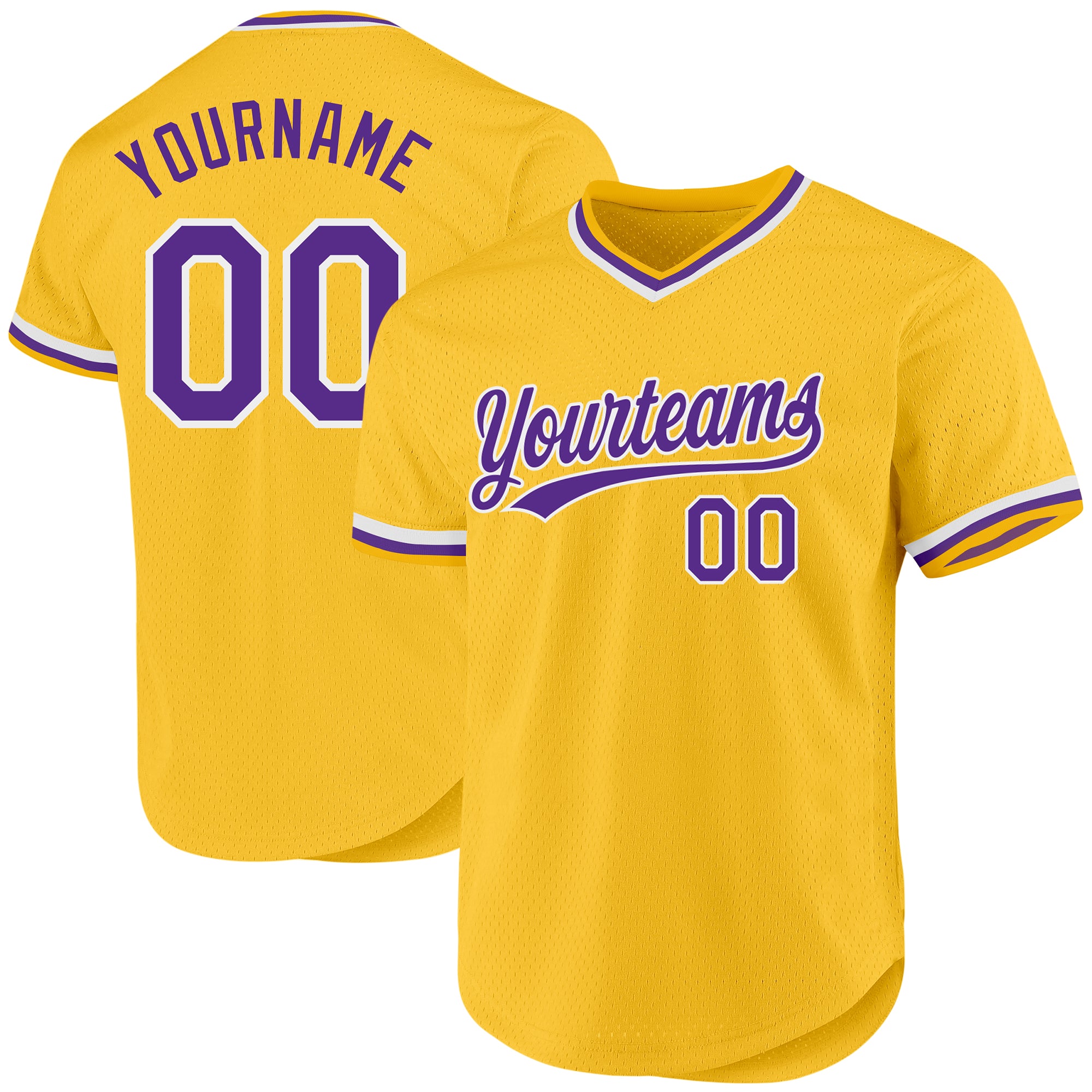 Custom Personalized Throwback Baseball Jersey with Name & Number, Gold Purple-White Authentic Team Jersey Personalized Gold