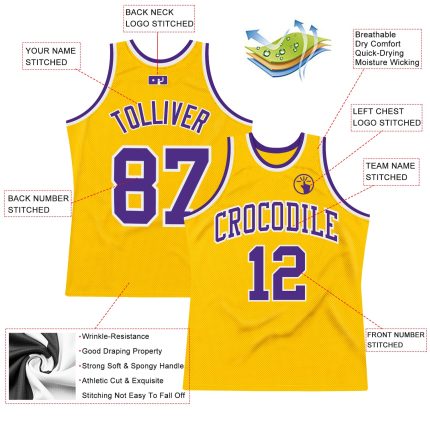 Personalized Gold Purple White Basketball Jersey - Authentic Throwback Style Personalized Gold Purple-White Authentic Throwback
