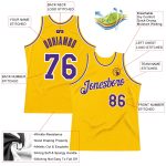 Custom Name Number Purple White Gold Basketball Jersey - Personalized Authentic Throwback Design Personalized Gold Purple-White