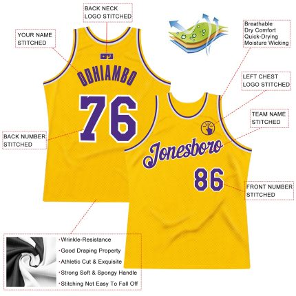 Custom Name Number Purple White Gold Basketball Jersey - Personalized Authentic Throwback Design Personalized Gold Purple-White