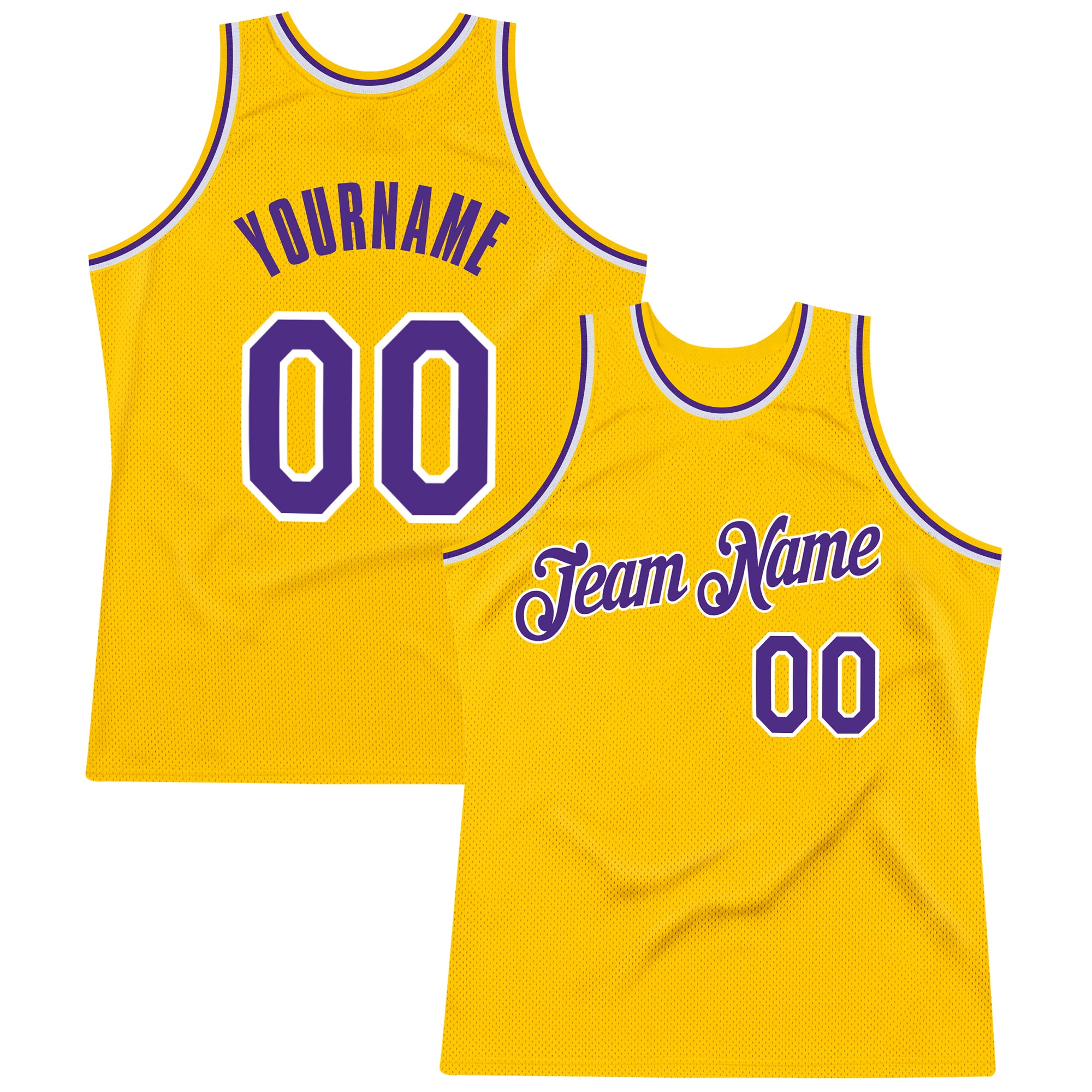 Custom Name Number Purple White Gold Basketball Jersey - Personalized Authentic Throwback Design Personalized Gold Purple-White