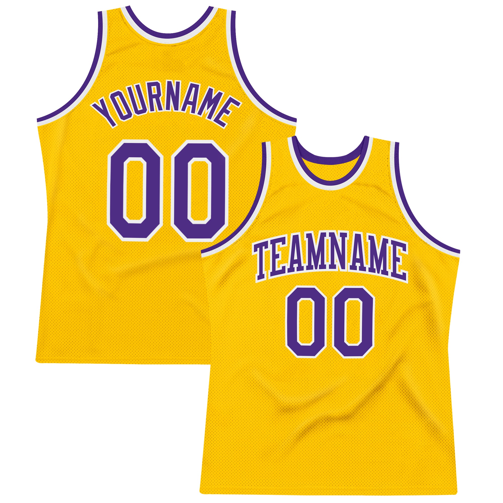 Personalized Gold Purple White Basketball Jersey - Authentic Throwback Style Personalized Gold Purple-White Authentic Throwback