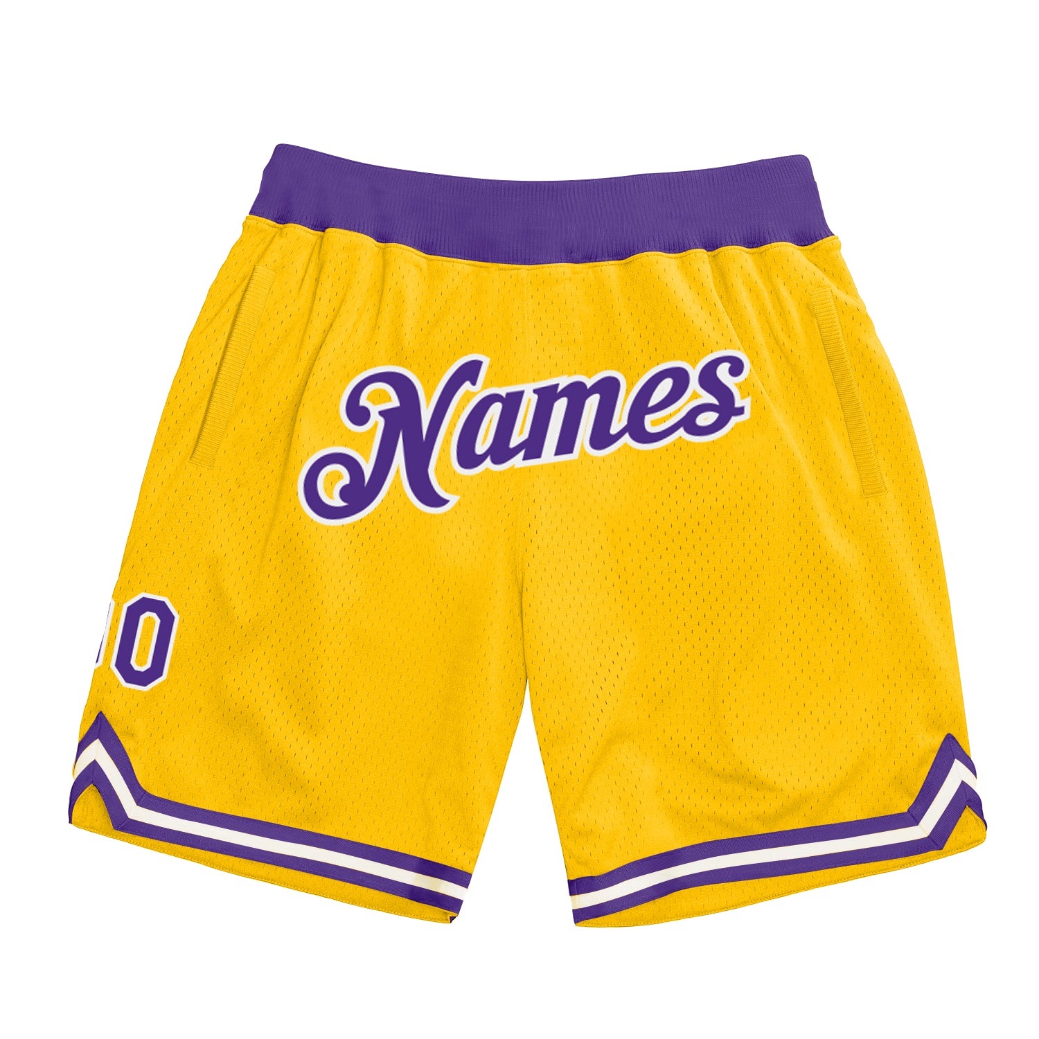 Personalized Gold Purple White Basketball Shorts - Authentic Throwback Style Personalized Gold Purple-White Authentic Throwback