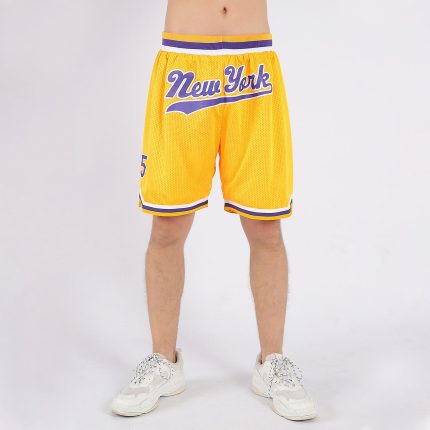 Custom Name and Number Personalized Authentic Throwback Basketball Shorts in Gold Purple White Personalized Gold Purple-White