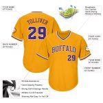 Custom Name Number Baseball Jersey Shirt - Personalized Gold Purple White Authentic Rib-Knit Throwback Personalized Gold