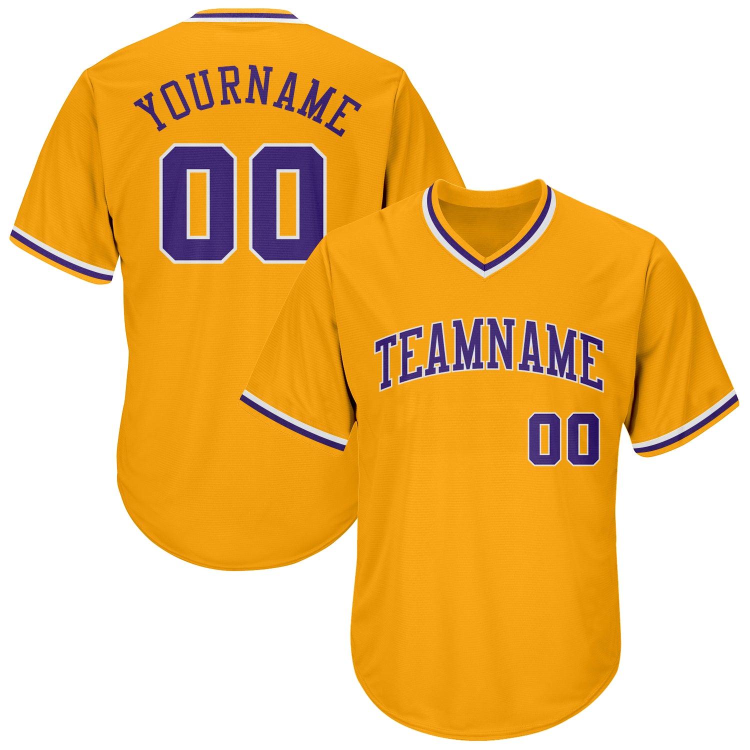 Custom Name Number Baseball Jersey Shirt - Personalized Gold Purple White Authentic Rib-Knit Throwback Personalized Gold