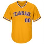 Custom Name Number Baseball Jersey Shirt - Personalized Gold Purple White Authentic Rib-Knit Throwback Personalized Gold