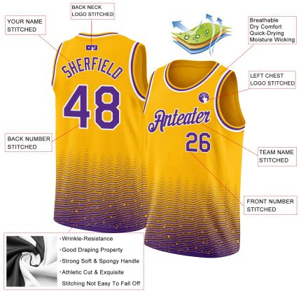 Custom Name and Number Personalized Gold Purple Fade Basketball Jersey - Authentic City Edition Fashion Apparel Personalized