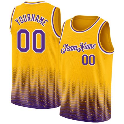 Custom Name and Number Personalized Gold Purple Fade Basketball Jersey - Authentic City Edition Fashion Apparel Personalized