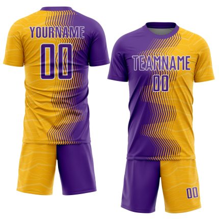 Custom Soccer Jersey with Gradient Arrow Design - Personalized Gold, Purple & White - Team Name and Number Personalized Gold