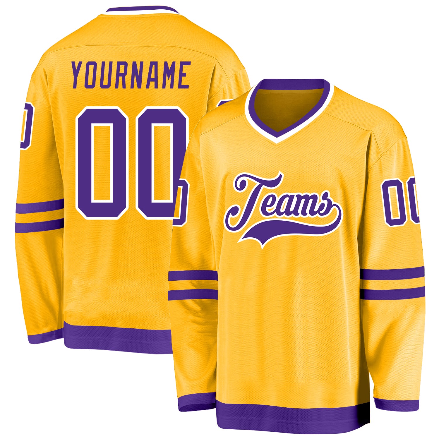 Custom Gold Hockey Jersey with Purple and White Design - Personalized Sports Apparel Personalized Gold Purple-White Hockey