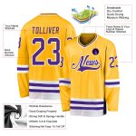 Custom Team Name and Number Personalized Gold Purple-White Hockey Jersey Personalized Gold Purple-White Hockey Jersey Team