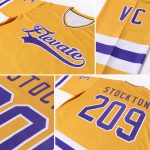 Custom Team Name and Number Personalized Gold Purple-White Hockey Jersey Personalized Gold Purple-White Hockey Jersey Team