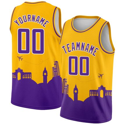 Custom Purple White Gold Holiday Basketball Jersey with Personalized Name & Number - Authentic City Edition Personalized