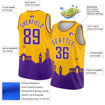 Custom Purple White Gold Holiday Basketball Jersey with Personalized Name & Number - Authentic City Edition Personalized