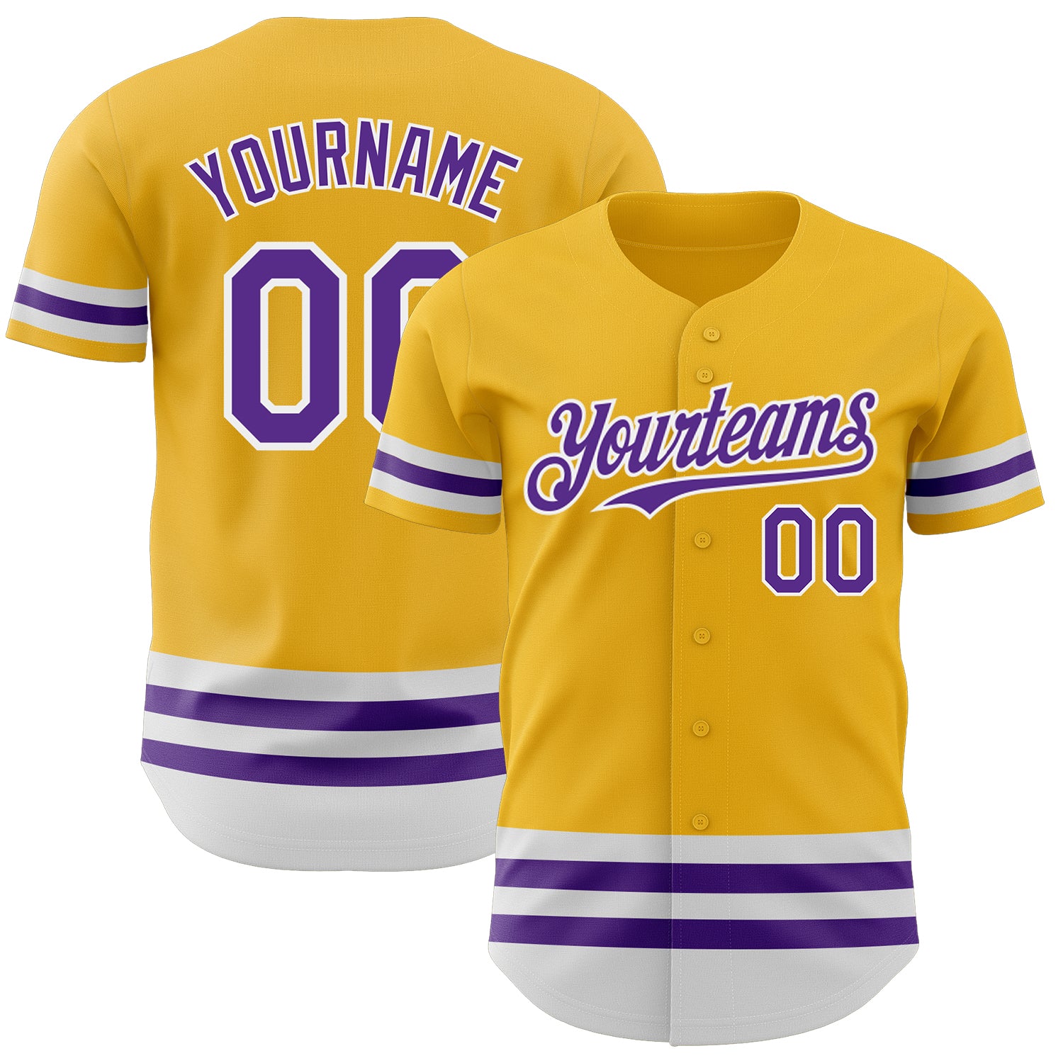 Custom Name and Number Personalized Gold Purple-White Authentic Baseball Jersey Personalized Gold Purple-White Line Authentic