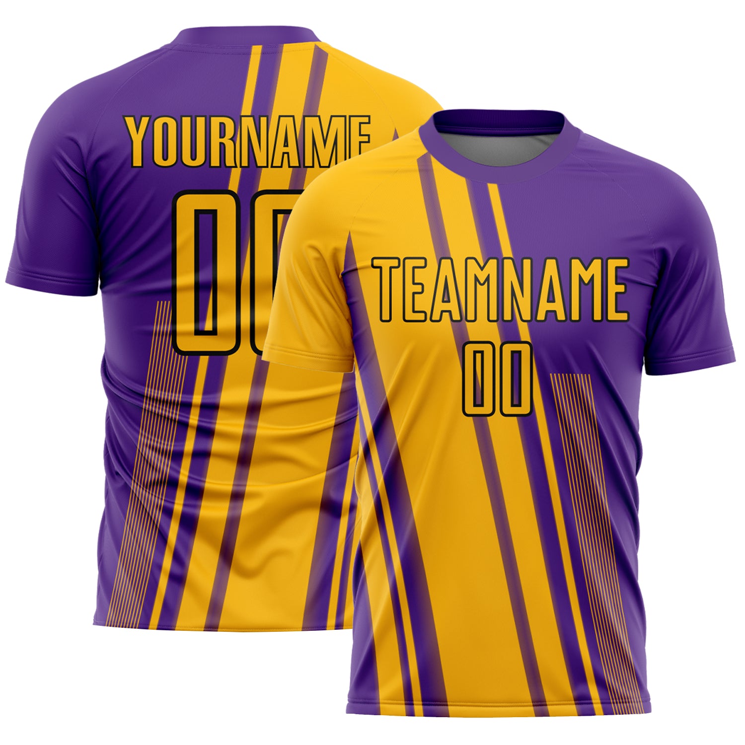 Custom Name Soccer Jersey Personalized Gold Purple-White Lines Sublimation Team Uniform with Number Personalized Gold Purple-White