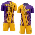 Custom Name Soccer Jersey Personalized Gold Purple-White Lines Sublimation Team Uniform with Number Personalized Gold Purple-White