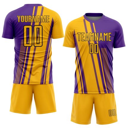 Custom Name Soccer Jersey Personalized Gold Purple-White Lines Sublimation Team Uniform with Number Personalized Gold Purple-White