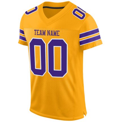 Personalized Gold Purple White Football Jersey - Authentic Mesh Jersey Personalized Gold Purple-White Mesh Authentic Football