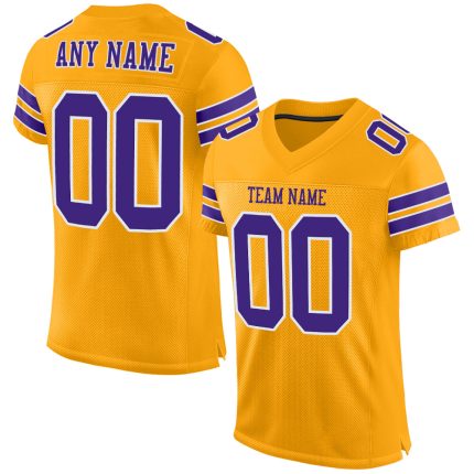 Personalized Gold Purple White Football Jersey - Authentic Mesh Jersey Personalized Gold Purple-White Mesh Authentic Football