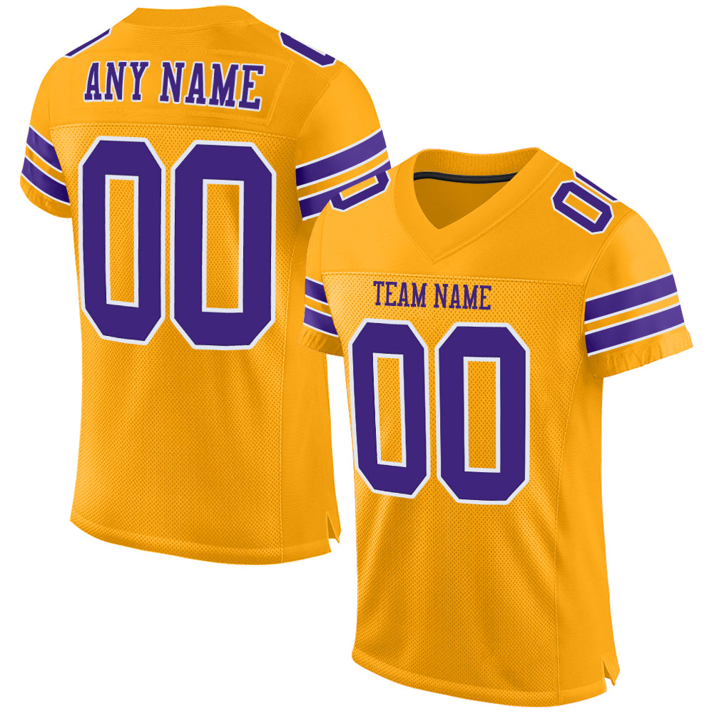 Personalized Gold Purple White Football Jersey - Authentic Mesh Jersey Personalized Gold Purple-White Mesh Authentic Football
