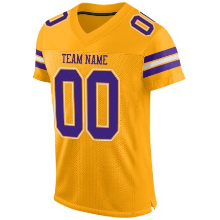 Custom Gold Purple White Mesh Football Jersey with Personalized Name and Number - Authentic Team Gear Personalized Gold Purple-White