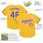 Personalized Gold Purple White Baseball Jersey - Authentic Throwback Mesh Design Personalized Gold Purple-White Mesh Authentic