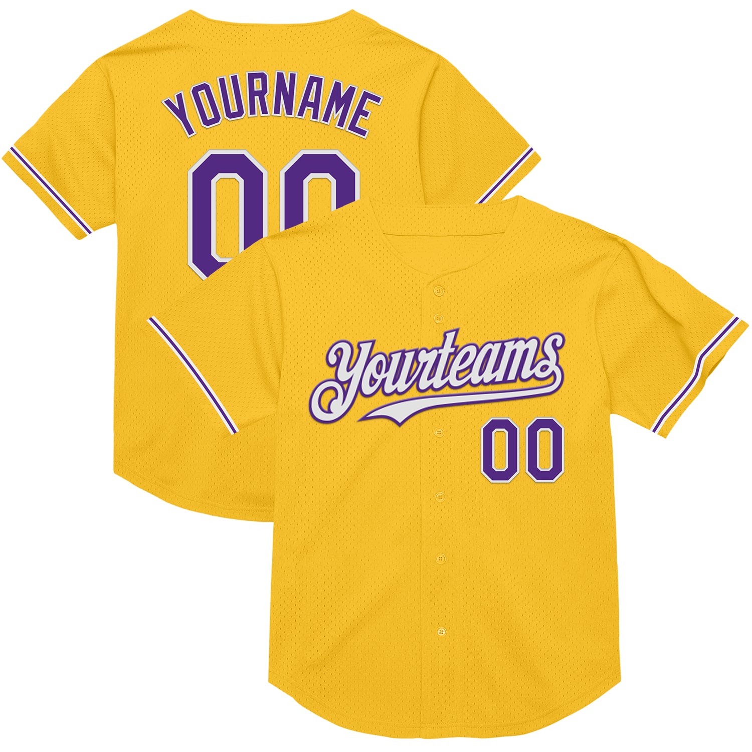 Custom Name Number Personalized Gold Purple-White Authentic Throwback Baseball Jersey Personalized Gold Purple-White Mesh