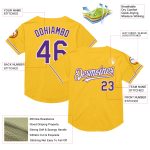 Custom Name Number Personalized Gold Purple-White Authentic Throwback Baseball Jersey Personalized Gold Purple-White Mesh