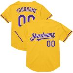 Personalized Gold Purple White Baseball Jersey - Authentic Throwback Mesh Design Personalized Gold Purple-White Mesh Authentic