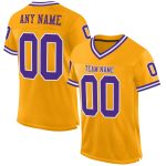 Custom Name Number Authentic Throwback Football Jersey - Personalized Gold Purple White Mesh Team Apparel Personalized Gold