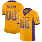 Custom Gold Purple-White Mesh Drift Football Jersey with Personalized Name & Number Personalized Gold Purple-White Mesh Drift