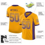 Custom Gold Purple-White Mesh Drift Football Jersey with Personalized Name & Number Personalized Gold Purple-White Mesh Drift