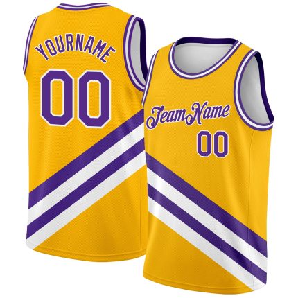 Custom Gold Purple-White Basketball Jersey with Name and Number - Modern Authentic City Edition Personalized Gold Purple-White