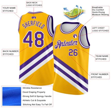 Custom Gold Purple-White Basketball Jersey with Name and Number - Modern Authentic City Edition Personalized Gold Purple-White