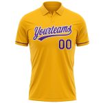 Custom Team Name Number Gold Purple-White Vapor Golf Polo Shirt Performance Personalized Gold Purple-White Performance Vapor