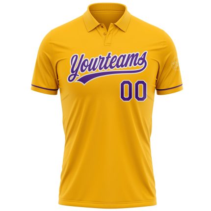 Custom Team Name Number Gold Purple-White Vapor Golf Polo Shirt Performance Personalized Gold Purple-White Performance Vapor