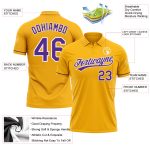 Custom Team Name Number Gold Purple-White Vapor Golf Polo Shirt Performance Personalized Gold Purple-White Performance Vapor