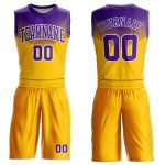 Personalized Gold Purple White Basketball Jersey Sublimation Round Neck Suit Personalized Gold Purple-White Round Neck Sublimation
