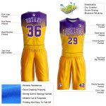 Personalized Gold Purple White Basketball Jersey Sublimation Round Neck Suit Personalized Gold Purple-White Round Neck Sublimation