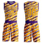 Custom Name Number Basketball Jersey Personalized Gold Purple White Round Neck Sublimation Suit Personalized Gold Purple-White