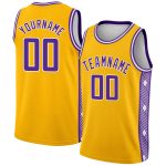 Custom Name and Number Personalized Gold Purple White Abstract Lines Basketball Jersey - Authentic City Edition Personalized