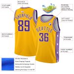 Custom Name and Number Personalized Gold Purple White Abstract Lines Basketball Jersey - Authentic City Edition Personalized