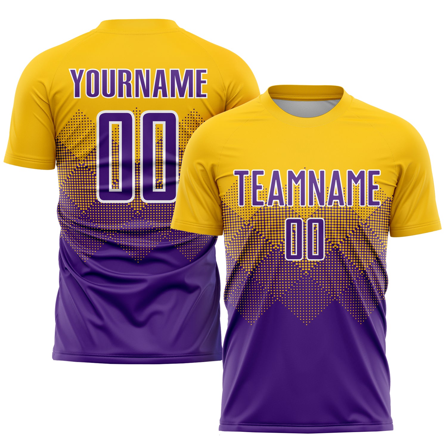 Custom Personalized Soccer Jersey with Team Name and Number, Gold Purple-White Sublimation Design Personalized Gold Purple-White