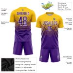 Custom Personalized Soccer Jersey with Team Name and Number, Gold Purple-White Sublimation Design Personalized Gold Purple-White
